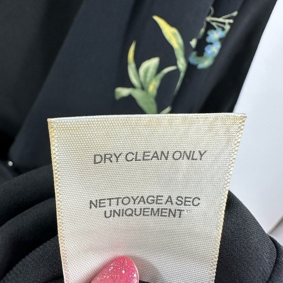 Joie Silk Braydon Dress Size Large Floral Black Caviar Wrap Bust Pleated Skirt - Picture 11 of 15